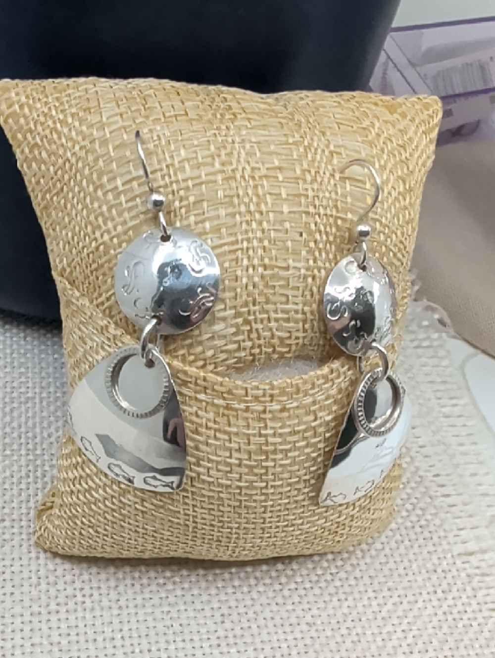 Sterling Silver 925 Fish Drop Earrings Florida Keys Artisan BJH Vintage 1990s - Picture 5 of 17